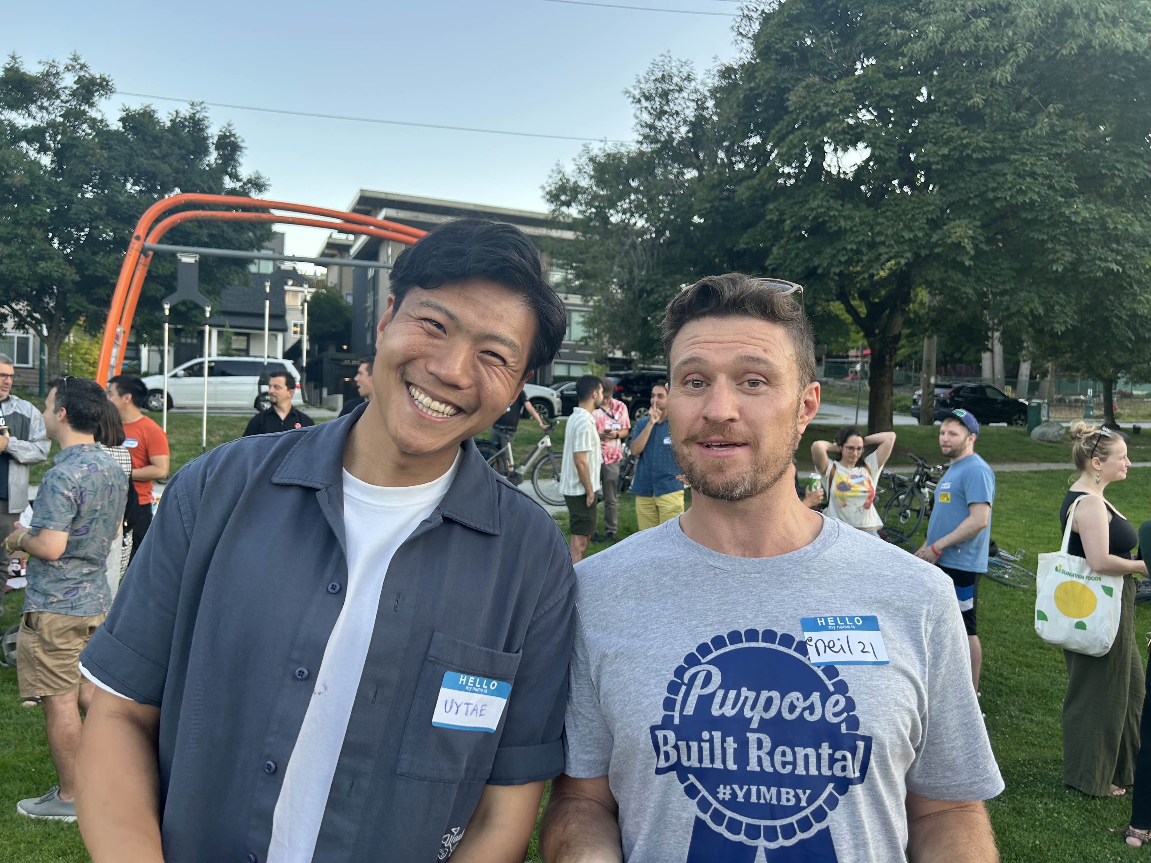 Uytae Lee, columnist and creator of the CBC series ‘Stories About Here’, at second Big Tent urbanist event in Aug 2025 at China Creek North Park in Vancouver, BC.